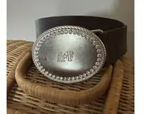 Vtg Y2K Abercrombie & Fitch Leather Belt Rhinestone Buckle Medium Made In Italy