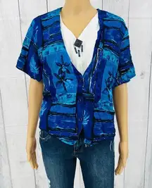 Cascais of California (L) American VINTAGE Y2K Womens Blue Floral Blouse Top