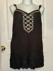 Aeropostale Black Boho Jumper Romper Shorts L Embroidered Tie Back Jumpsuit NWT