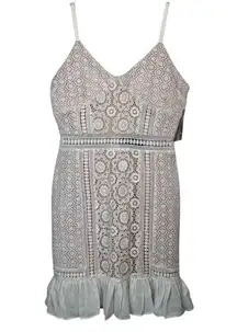 Lov Posh Sz M White Lace Mini Dress Ruffle Trim
