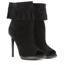 women’s Pelling Fringed Suede Peep-toe Booties boots IT 37.5 US 7.5