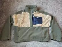 Columbia Green/Tan Half Button Down Sherpa Pullover SIZE XL