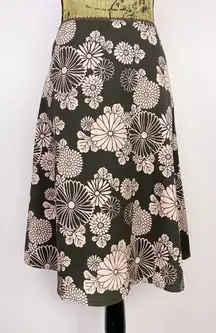 Espresso Floral Print Elastic Waist Cotton Poplin Circle Skirt Brown Pink S