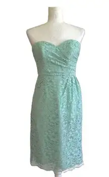 David’s Bridal Mint Green Strapless Lace Gathered Cocktail Dress Size 2 NEW