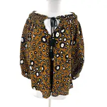 Ivy Jane smocked peasant top leopard print 100% cotton sz XS