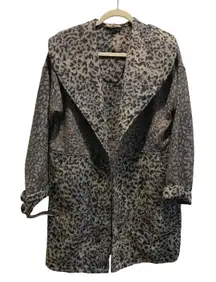 Mystree Leopard Print Shawl Collar Cardigan Jacket Women Size Large