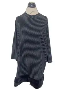 Zara Womens Dress Sz Medium Black Striped Faux Fur Trim Shift Night Out Festival