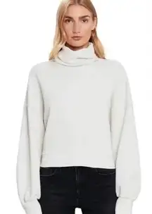 AGOLDE Balloon Sleeve Ribbed Turtleneck‎ Sweatshirt Size S Off White 100% Cotton