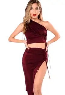 Fashion Nova Side Slit Set Burgundy