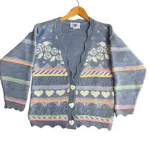 Vintage Heartworks L Crochet Cardigan Sweater Pastel Grannycore Cutesy Kawaii