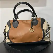 Audrey Brooke Brown and Black Satchel with Gold Accents