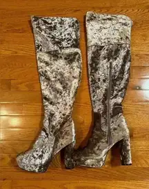 Rogue women’s Knee High chunky heeled velour Boots Platform Sz 10‎ NWOT brown