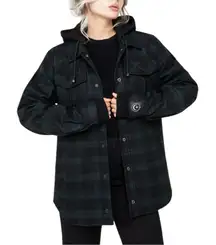 Disturbia Trellis Hooded Pocket Wool Blend Check Shacket size 14 NWOT Detachable