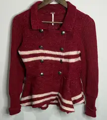 Free People Red/Cream Striped Wool Cardigan Sweater Size M