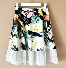 STYLE MAFIA | Comic Print Mesh Hem A-line Midi Skirt Sz M