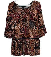 Grace Elements Women's Brown Paisley Animal Print Bell Sleeve‎ Blouse Size L