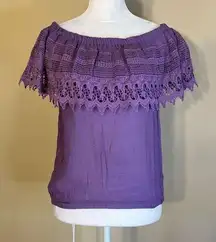 Tobi Lavender Purple Crochet Off The Shoulder Sleeveless Blouse Small