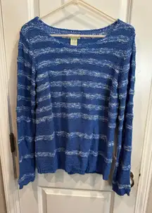 Women's Caribbean Joe Blue & White Striped Crew Neck Sweater L