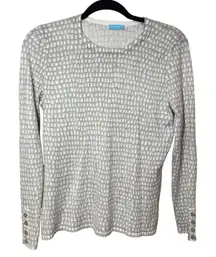 J. McLaughlin Lenny Sweter Light Gray Geo Snake Patterned Sweater Size Small