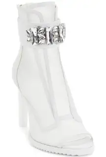 Karl Lagerfeld Blayze Peep-toe Mesh Crystal Embellished Ankle Boots size 7.5