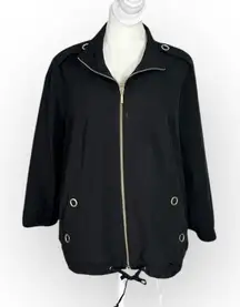 Zenergy by Chico's Jacket Women's 1/Medium Black Full Zip Collared 3/4 Sleeves