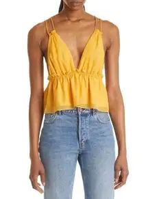 Cami NYC Marlene Peplum Silk Yellow Orange Camisole Top Size XL