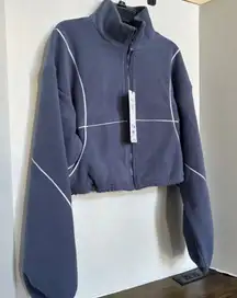 Alo Yoga Polar Fleece Game Time Full Zip Jacket Bluestone White Large