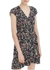 J.Crew  Womens Ruffle Front Mini Dress Faux Wrap V-Neck Floral Cap Sleeve Size 4