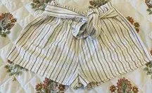 Striped Women's Shorts with Tie Waist size Medium white & gray