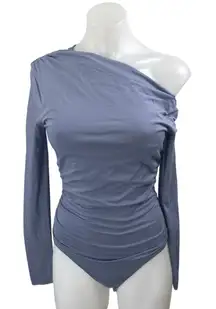 Abercrombie & Fitch Blue One Shoulder Long Sleeve Thong Bodysuit Top Size S