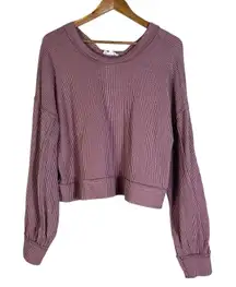 New In Women's Purple Striped Textured Waffle Knit Cropped Long Sleeve Top M