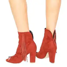 NEW ASOS Red Elaine Fringed Peep Toe Booties
