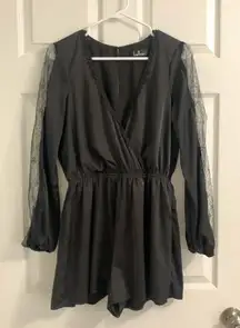 Lulu’s Black Romper with Lace Sleeve