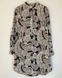 August Made in South Africa Dress Popover Shirtdress Bold Ethnic Paisley‎ Black