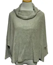 Bryn Walker Plush Nubby knit Gray Boxy Fit Poncho Style Cowl Neck Sweater Med