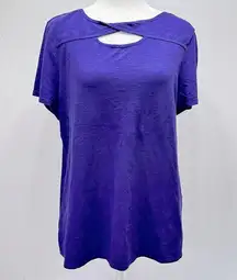 Chico’s Purple Cap Sleeve Front Crossover with Cutout Slub Cotton Tee Size 1/M