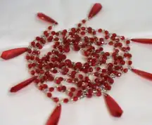 Vintage 1920's Style Red Beads/Crystal Dangle Silver Tone Links Head Covering