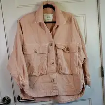 Stradivarius Oversize Cotton Denim Jacket Pink Size Medium Pockets Shacket