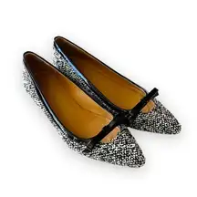 Talbots  Herringbone Tweed Black White Pointed Toe Flat Size 9 Narrow Bow Trim