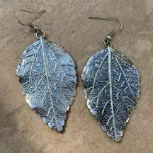 Oxidized Silver Tone Leaf Leaves Drop Earrings