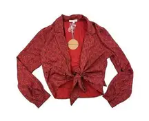 Honey Punch - Paisley Print Tie Front Long Sleeve Top in Red