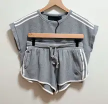 Adidas originals blue version waffle knit crop top dolphin hem shorts set gray M