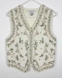 Vintage Van Heusen Vest Floral Embroidered Corduroy Size Small Cottagecore