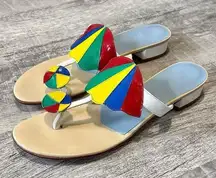 Zalo Playa Umbrella Heeled Sandal Womens 8 White Leather Beach Ball Colorful