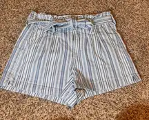 American Eagle Striped Shorts High Waisted Tie Belt Stretch Size 6‎