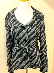 Sandro Sportswear Zebra Print Belted Blazer Jacket Black Gray L