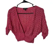 Bebe Cropped Knit Cardigan Sweater Rhubarb Pink Dolman Sleeve Button Front M
