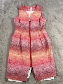 Eleventh Floor Sleeveless Duster Jacket Size 12 Pink Orange Chevron Print Cotton