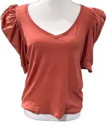 Nation LTD Celine Tee in Cayenne V neck Puff Sleeve size M
