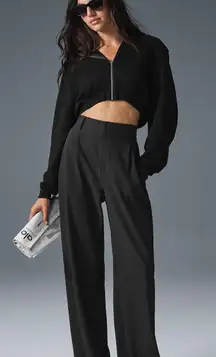 ALO Black High-Waist Dreamscape Trouser pleated wide leg Pants,size XS,MSRP $148